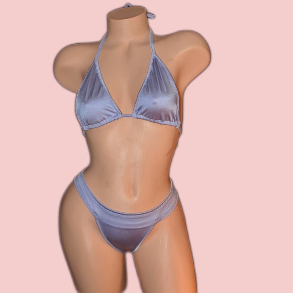 Silver Blue Lycra Triangle Top Bikini Costume
